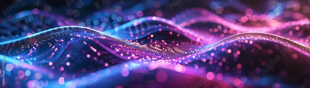 Poster sparkling neon lights illuminating the lively background with vibrant waves and glowing patterns, cr