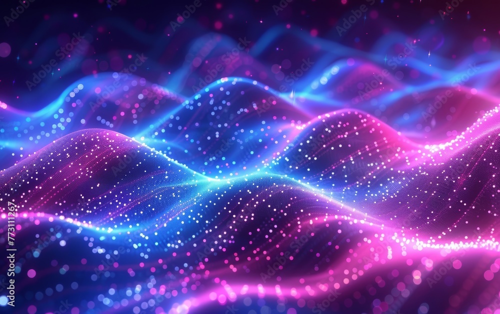 Poster sparkling neon lights illuminating the lively background with vibrant waves and glowing patterns, cr