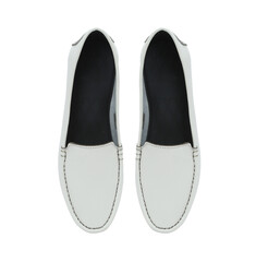 white leather flat sole loafers isolated on white background