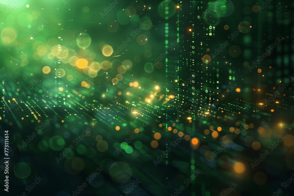 Poster green banner background with abstract tech concept, showcasing digital innovation and future data tr