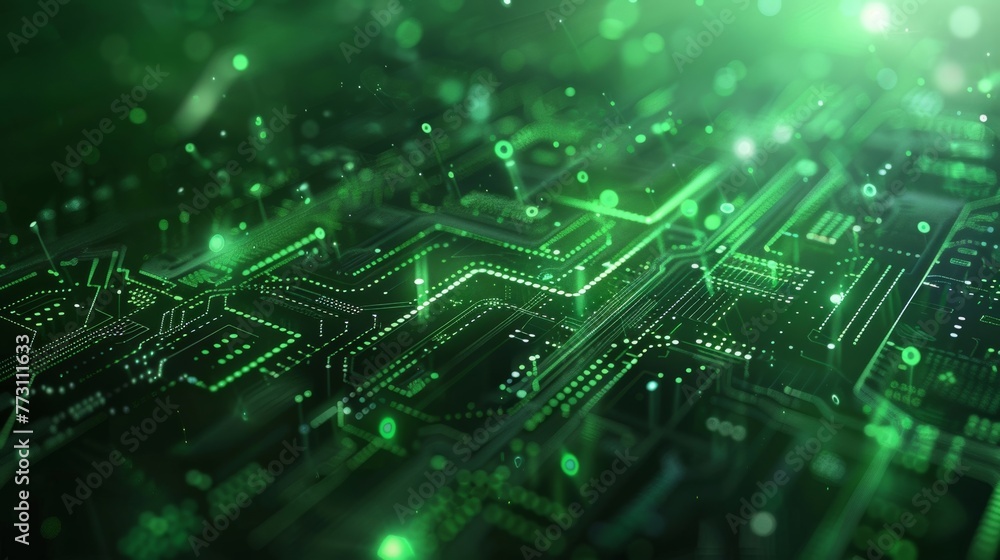 Poster green banner background with abstract tech concept, showcasing digital innovation and future data tr