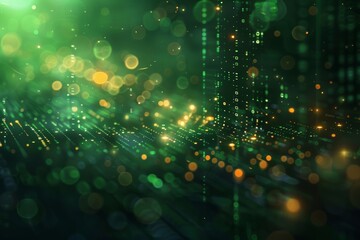 Green banner background with abstract tech concept, showcasing digital innovation and future data trends. AI-driven generative technology in focus.