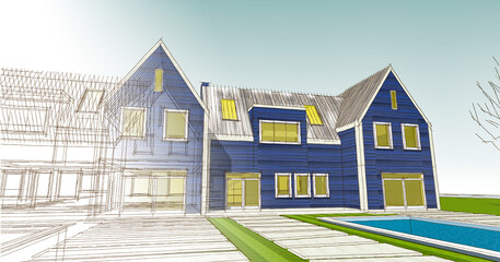 residential architecture townhouse 3D illustration