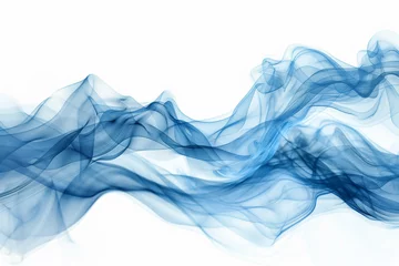 Foto op Plexiglas Blue smoke on white background, backdrop, curve, wave, motion © antkevyv