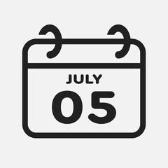 Icon page calendar day - 5 July