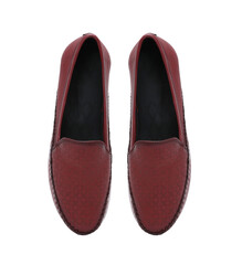 wine leather womens moccasins isolated on white background