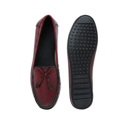 flat sole womens loafers with tassel isolated i=on white background