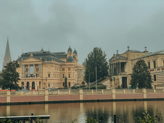 Photo of landscape and architecture of Schwerin Castle in Schwerin, northern Germany, Mecklenburg-Vorpommern