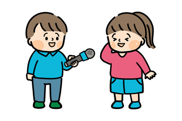 友達にインタビューする子ども
