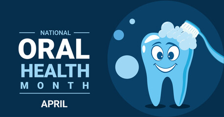 National oral health celebration observed in April. Dental and mouth cleaning awareness campaign.