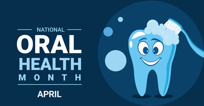 National oral health celebration observed in April. Dental and mouth cleaning awareness campaign.