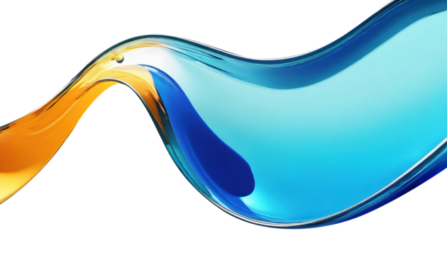 Abstract liquid glass shape with colorful reflections. Ribbon of curved water with glossy color wavy fluid motion. Chromatic dispersion flying and thin film spectral effect.