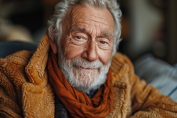 Smiling senior man in a nursing home, enjoying life at old age, portrait - obrazy, fototapety, plakaty