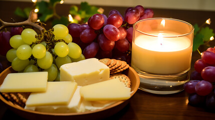 Cheese and Grape Platter by Candlelight