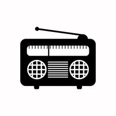 Radio flat vector icon black and white illustration on white background. Old Style Radio Logo