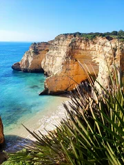 Acrylic prints Marinha Beach, The Algarve, Portugal Coastal cliffs in Algarve, Portugal, illuminated by the bright afternoon sun