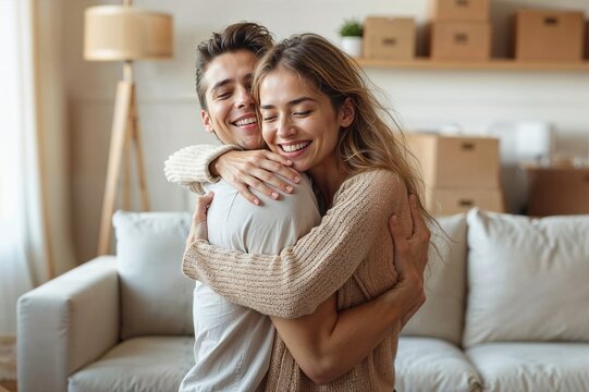 Junges P&auml;rchen beim Einzug in die erste gemeinsame Wohnung