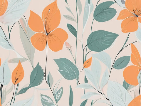 Seamless floral pattern with flowers and leaves in pastel colors