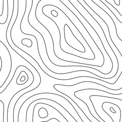 Seamless topographic map texture. Line topography map contour background, geographic grid. Mountain hiking trail over terrain.