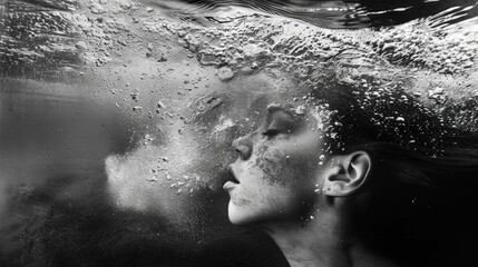 A woman holding her breath as she submerges her head underwater