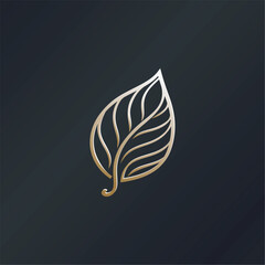 Flat vector luxury leaf line logo design template