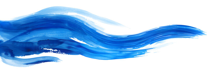 Blue watercolor wave brushstroke on transparent background.