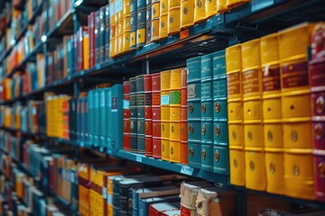 Fototapeta premium Organized file binders on shelves of a bookkeeping office
