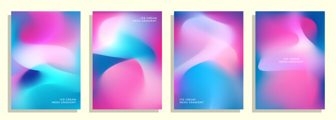 Fototapeta premium abstract pink blue grainy mesh gradient cover poster background design set.