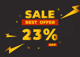 23% off sale best offer. Sale banner with twenty three percent of discount, coupon or voucher vector illustration. Yellow and red template for campaign or promotion.