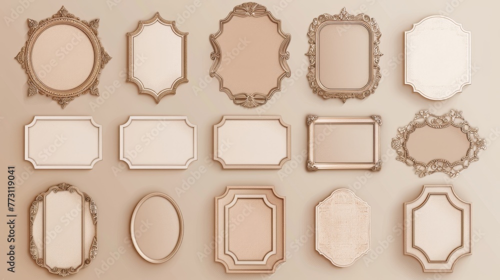 Wall mural A set of vintage frames highlighted on a beige background