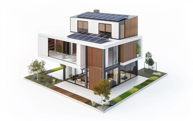 Sleek Modern House Render with Solar Panels