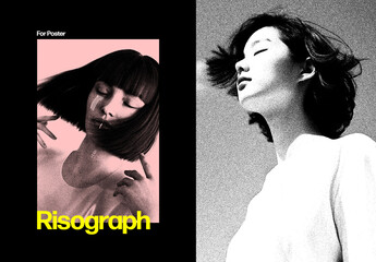 Risograph Duotone Poster Photo Effect Mockup - obrazy, fototapety, plakaty