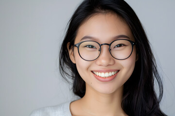 Fototapeta premium Variation 3dCloseup portrait of smiling beautiful Asian woman wearing glasses isolated on white background,