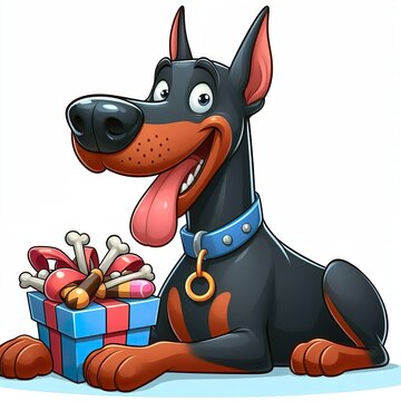 Funny illustration of a lucky doberman pinscher.