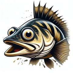 Funny illustration of a zander fish, square format - obrazy, fototapety, plakaty