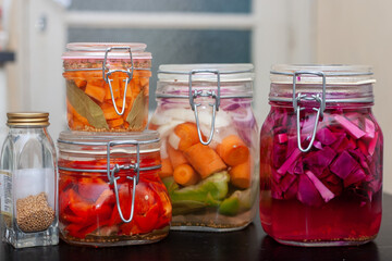 Vegetables in jar for vegetarians fresh food healthy vegan bbq salad in summer 