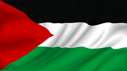 National flag of Palestine, 3d realistic render on a transparent background. The flag twists in the wind, realistic shadows and light