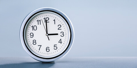 Clock, time management concept, time planning. Horizontal banner with copy space.