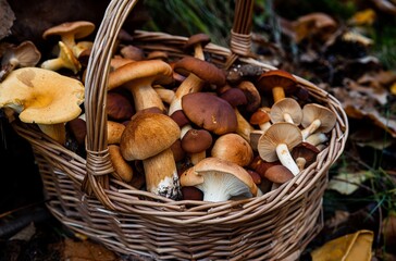Fresh forest mushrooms basket