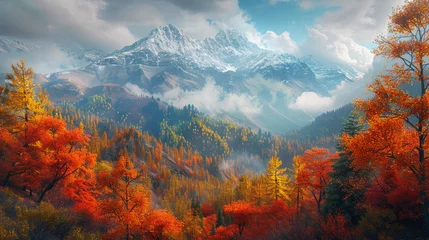 Foto op Plexiglas A beautiful autumn landscape with mountains in the background © tope007