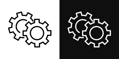 Mechanism and Settings Gear Icons. Configuration Adjustment and Technical Symbols.