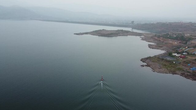 A drone shot of a Camping spot near Pawna lake in Pune
