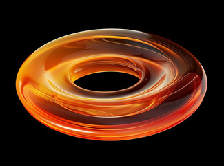 3D render of an orange gradient circular abstract form floating in a black background
