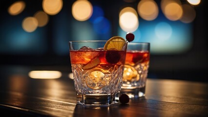 Aviation Cocktail on the bar counter.