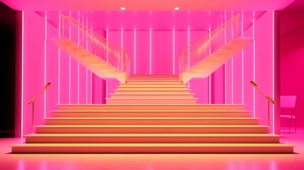 a pink staircase with pink lights