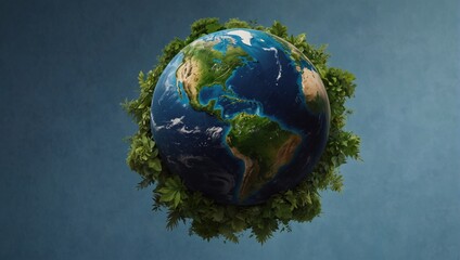 Fototapeta premium Planet Earth with lush greenery against a clear blue sky backdrop