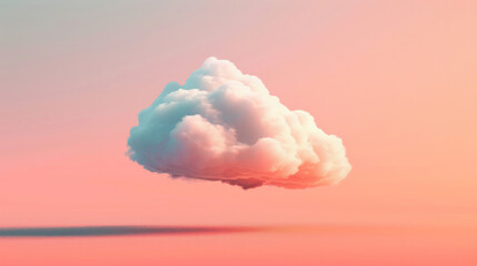 A fluffy white cloud floating in a pink sky