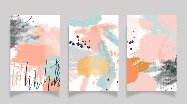 Set of cards with watercolor hand drawn blots. Abstract canvas painting templates. Illustration template for design poster, card, invitation, placard, brochure, flyer. Watercolor texture.