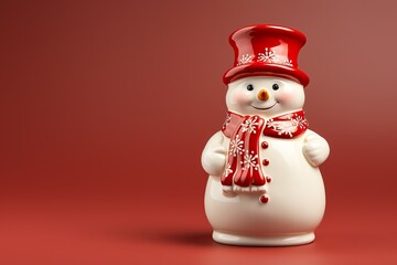 a snowman figurine on a red background