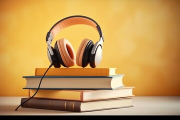 headphones on top of books